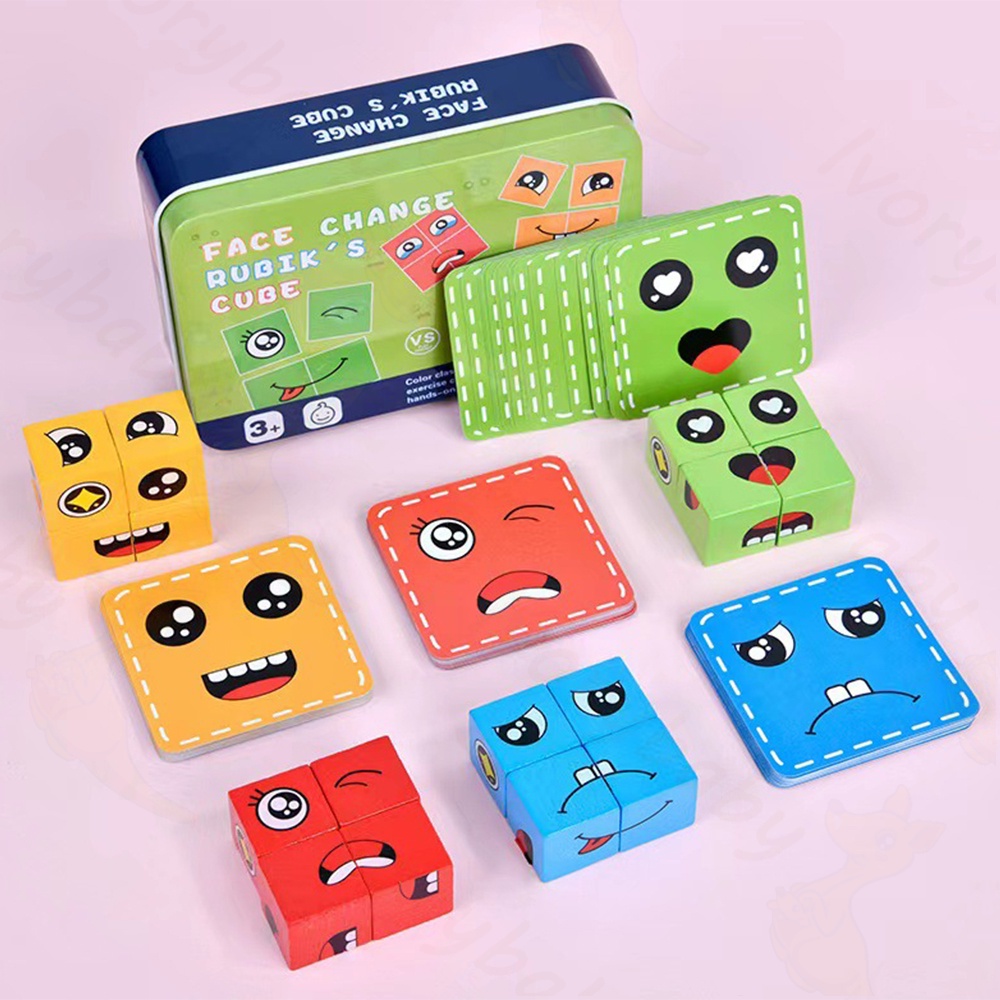 Ivorybaby Family game face changing rubik's cube Mainan edukasi susun Puzzle wajah ekspresi muka