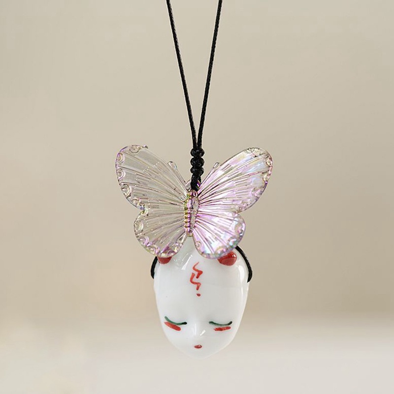 Ins Butterfly Ceramic Face Pendant Vintage Kalung Choker Untuk Wanita Perhiasan Aksesoris Hadiah