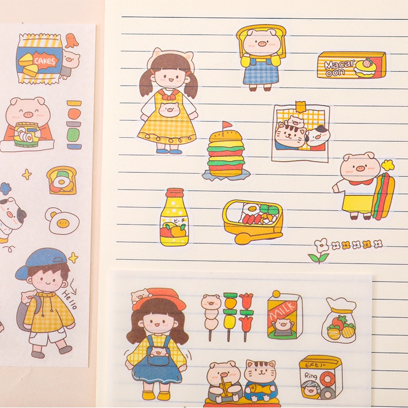 4lembar/set Kartun Gadis Anak Buku Pegangan Dekoratif Stiker DIY Diary Buku PVC Self-adhesive Stickers