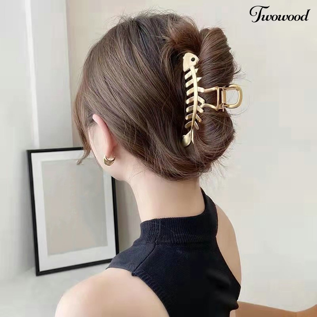 Twowood Hair Claw Clip Elegan Bentuk Tulang Ikan Penjepit Logam Non-slip Cakar Kuat Hair Fixer Styling Tool Hiu Klip Wanita Setengah Bun Jepit Rambut Aksesoris Rambut