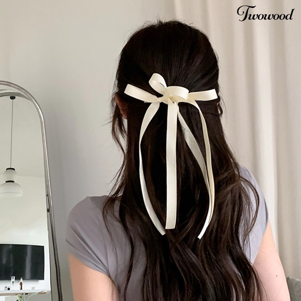 Twowood Gadis Rambut Pita Warna Solid Anti-slip Busur-Simpul Double Layer Halus Hiasan Rambut Ringan Wanita Dikepang Ponytail Klip Aksesoris Rambut