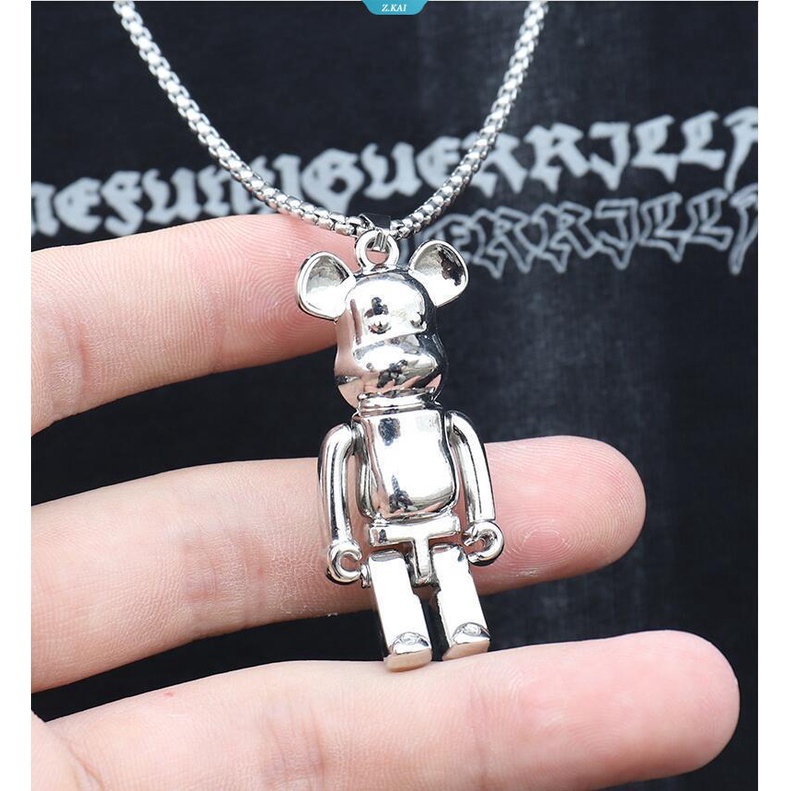 Asli Pribadi Hip Hop Pasangan Titanium Steel Kalung Violent Beruang Liontin Jalan Punk Rock Jumper Rantai Aksesori [ZK]