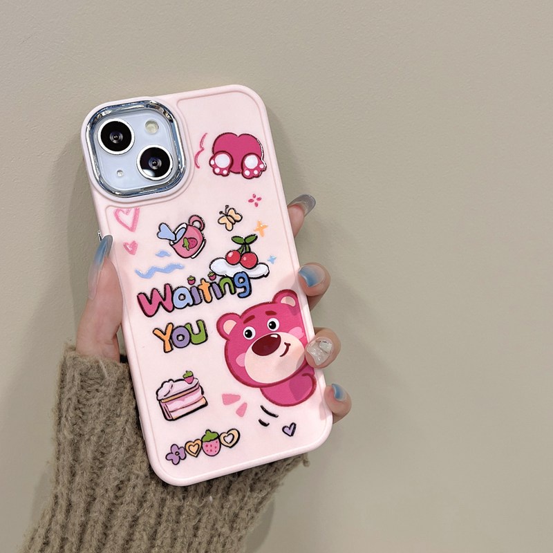 All New Electroplated Camera Skin Silicone Soft Case IPhone 11 12 13 14 Pro Max Women's Fashion Gift Cute Cartoon Phone Case Strawberry Bear Lotso