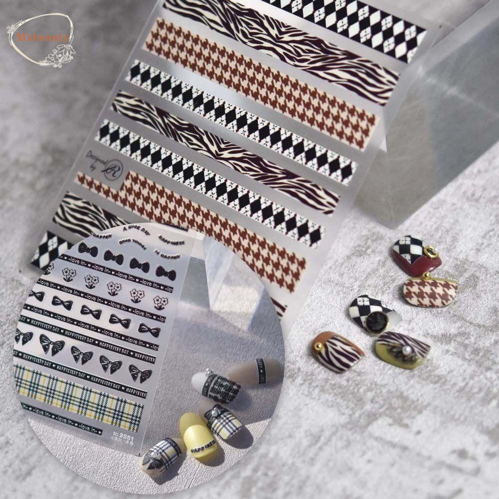 Mxbeauty Stiker Kuku Belah Ketupat Fashion Retro Pola Belah Ketupat Motif Kotak-Kotak Huruf Inggris Dekorasi Nail Art