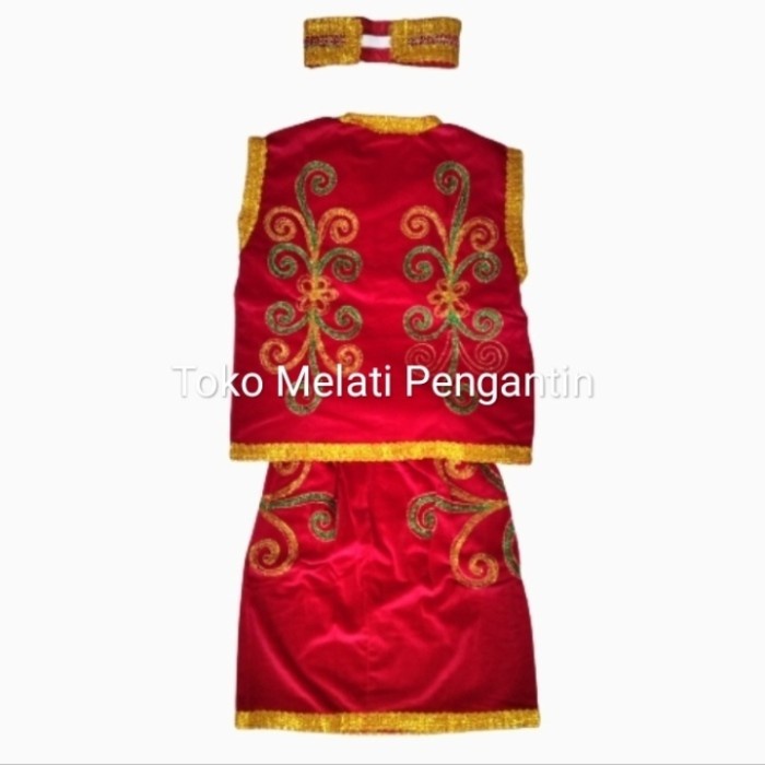 Baju Pakaian Adat Daerah Dayak Kalimantan Anak Cewek Perempuan TK - Merah