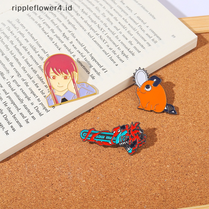 {rippleflower4.id} Jepang Dan Neraka Maskot Enamel Pin Rantai Man Makima Pochita Bros Kerah Lencana Ikon Anime Perhiasan Hadiah Kartun Enamel Badge~