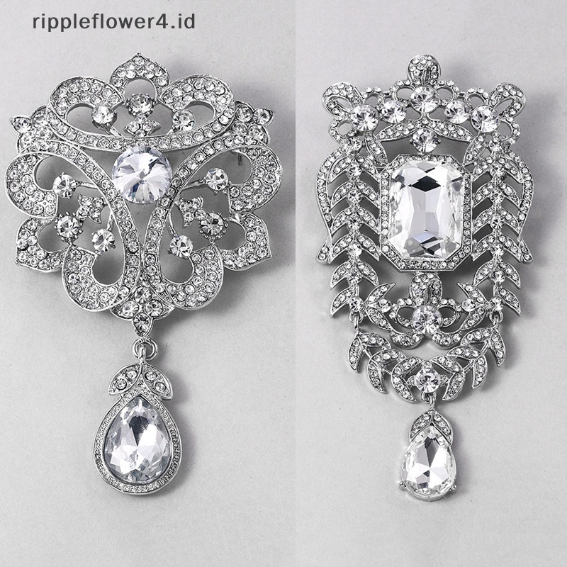 {rippleflower4.id} Bros Kristal Vintage Untuk Pernikahan Wanita Gaun Pesta Berlian Imitasi Pengantin Buket Tetesan Air Bros Pin~