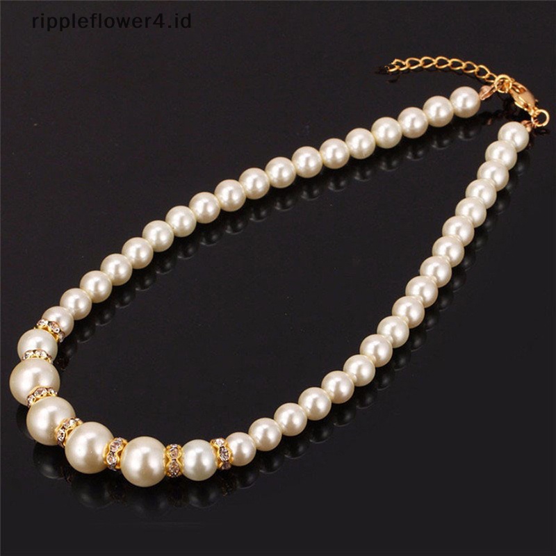 {rippleflower4.id} 3in1 Set Elegan Simulasi Mutiara Kalung Anting Gelang Panjang Kalung Wanita Pengantin Pernikahan Perhiasan Hadiah~