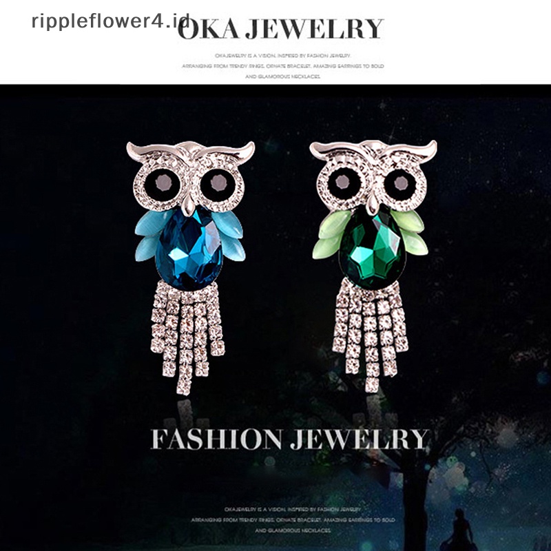 {rippleflower4.id} Tassel Owl Burung Bros Untuk Wanita Pria Berkilau Berlian Imitasi Hewan Pesta Kantor Bros Pin Hadiah Kristal Hewan Owl Pin Bros Perhiasan~