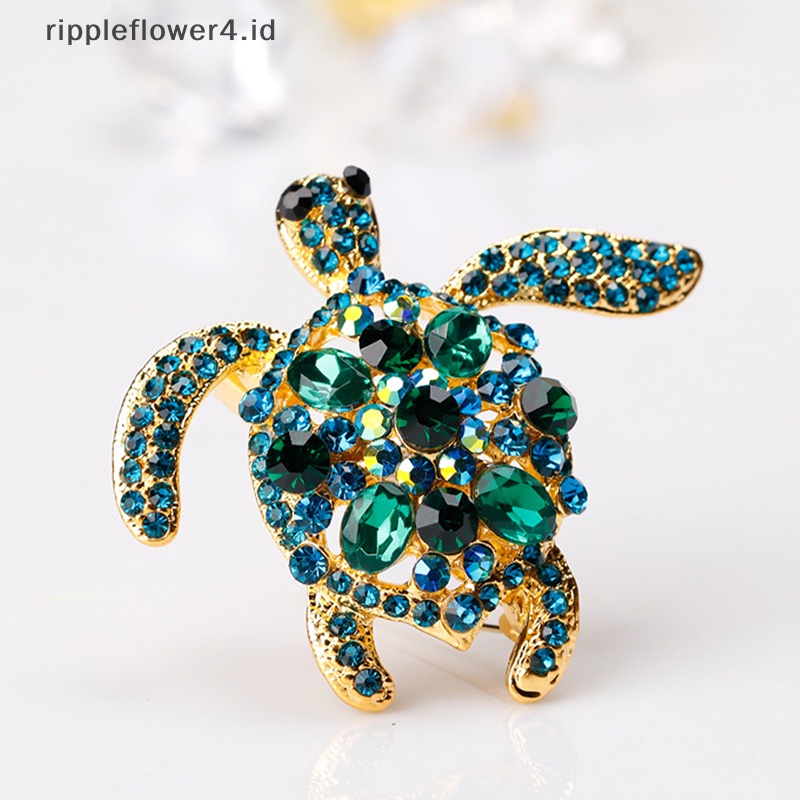 {rippleflower4.id} Hijau Berlian Imitasi Penyu Laut Hewan Bros Pin Untuk Wanita Perhiasan Hadiah Lady Hadiah Elegan Payudara Pin Fashion Perhiasan~