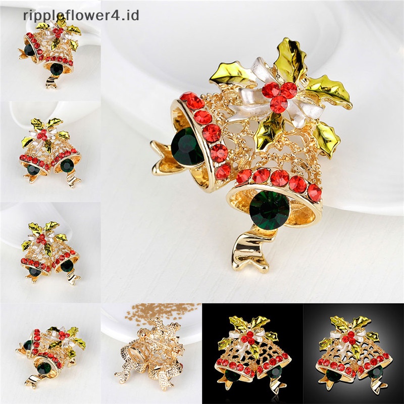 {rippleflower4.id} Bros Kristal Baru Pin Buket Pernikahan Lady Lonceng Snowman Pohon Hadiah Natal~
