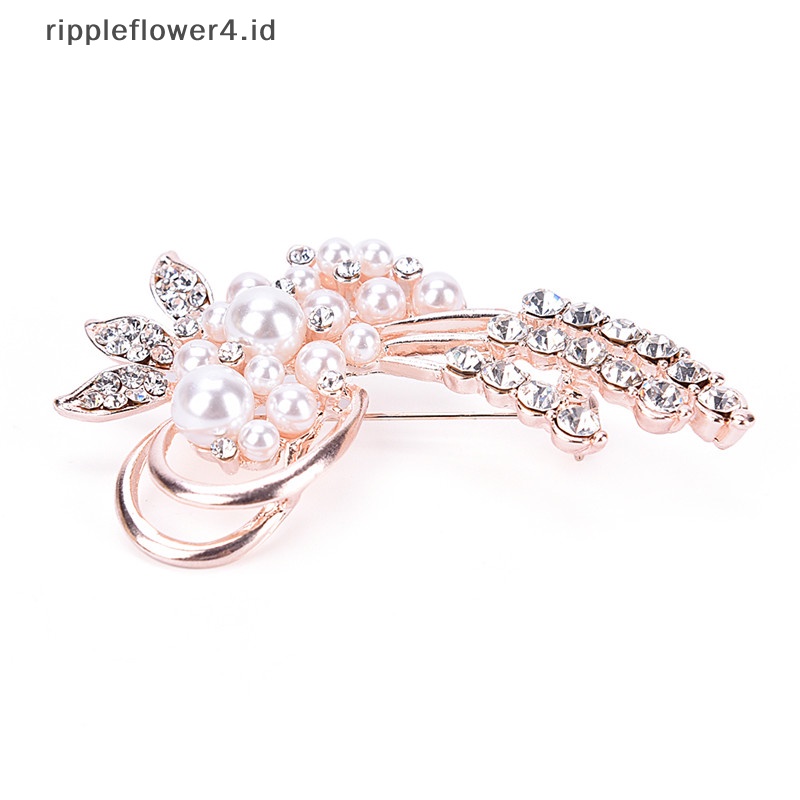 {rippleflower4.id} Fashion Vintage Bros Pin Berlian Imitasi Mutiara Bunga Bros Aksesoris Pernikahan~