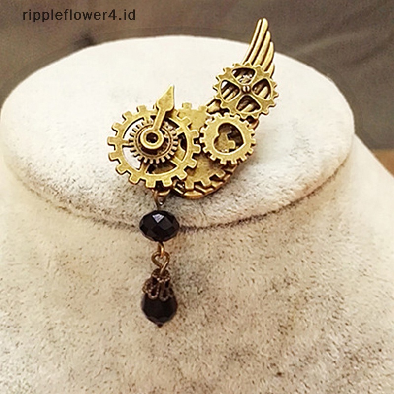 {rippleflower4.id} Bros Sayap Steampunk Gears Pin Dada Retro Punk Gothic Untuk Wanita Pria~