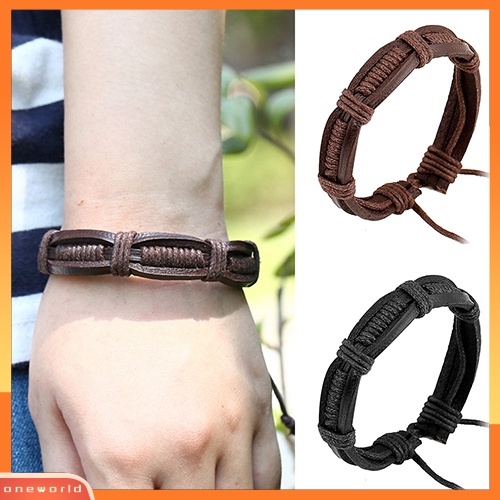 [WOD] Wanita Pria Klasik Rajut Kulit Bangle Gelang Cuff Bracelet Punk Perhiasan