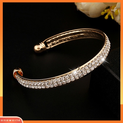 [WOD] Lady's 2baris Kristal Berlian Imitasi Bangle Gelang Cuff Open Bracelet Jewelry