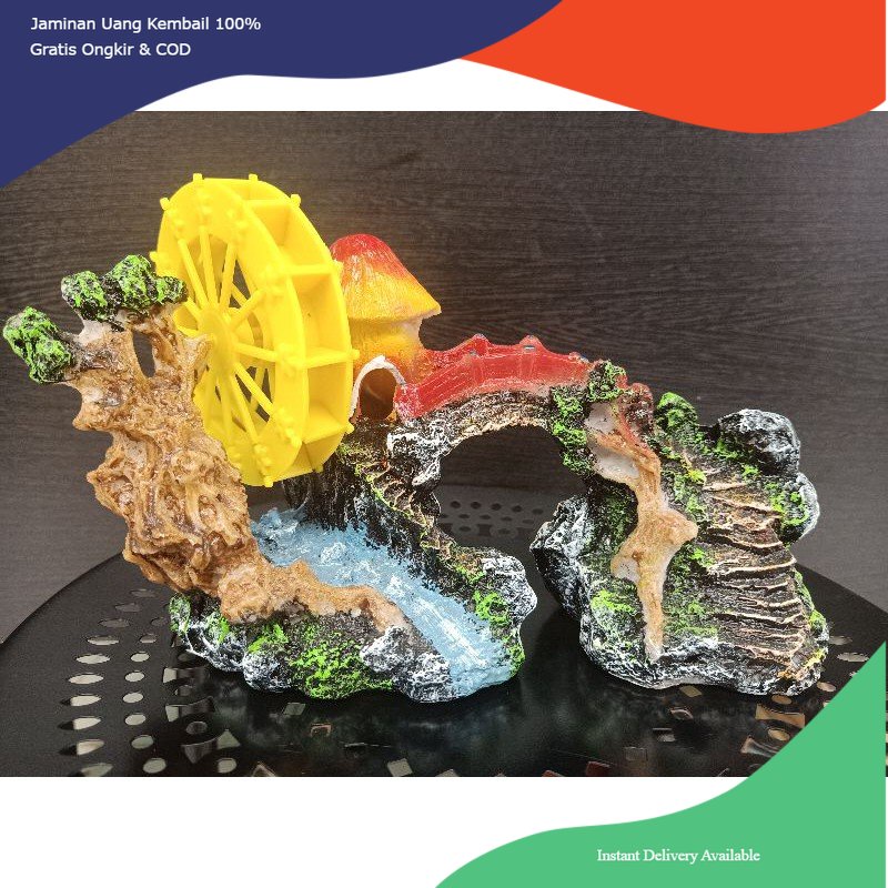 hiasan aquarium jembatan kincir, dekorasi aquarium jembatan kincir, jembatan kincir aquarium, hiasan