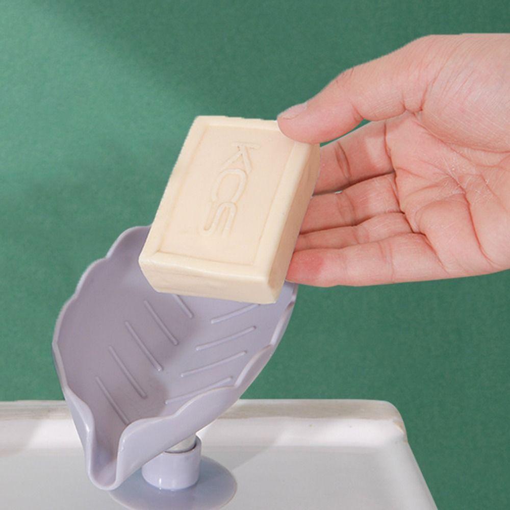 POPULAR Populer Tempat Sabun Non-slip Bentuk Daun Suction Cup Shower Drain Sabun Piring