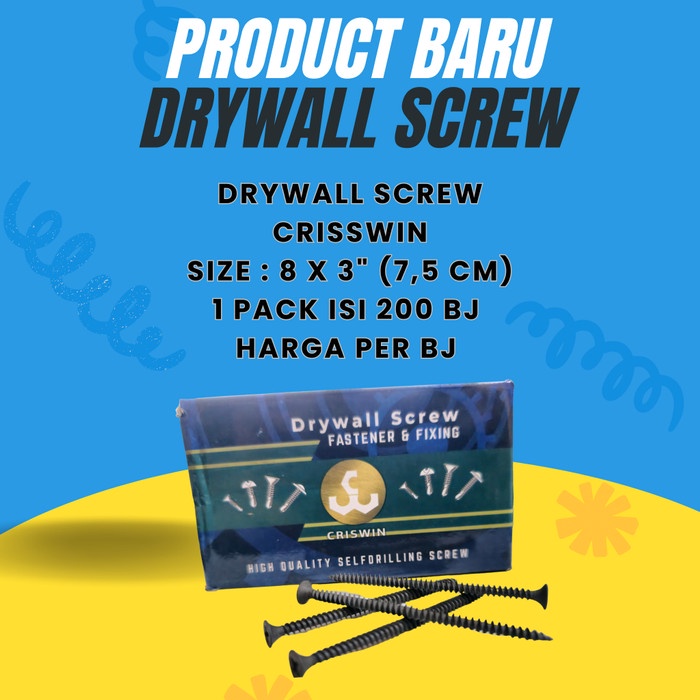 Sekrup Gypsum Skrup Gipsum CRISWIN 8 x 3&quot; in Inch 7cm Drywall Screw