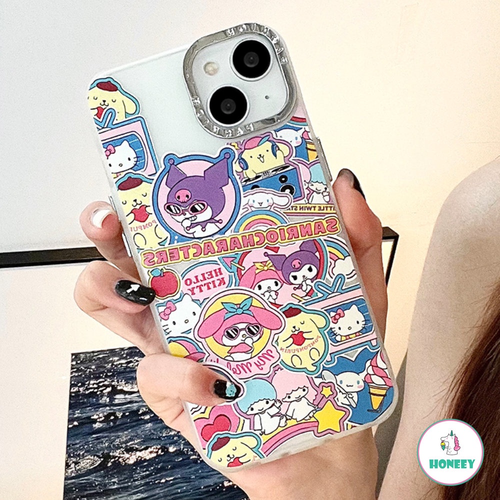 Casing Ponsel Karakter Sanrio Kartun Lucu Electroplated Untuk iPhone 14 Pro 13 12 11 Pro Max XR XS 8 7plus Colorful Graffiti Back Cover