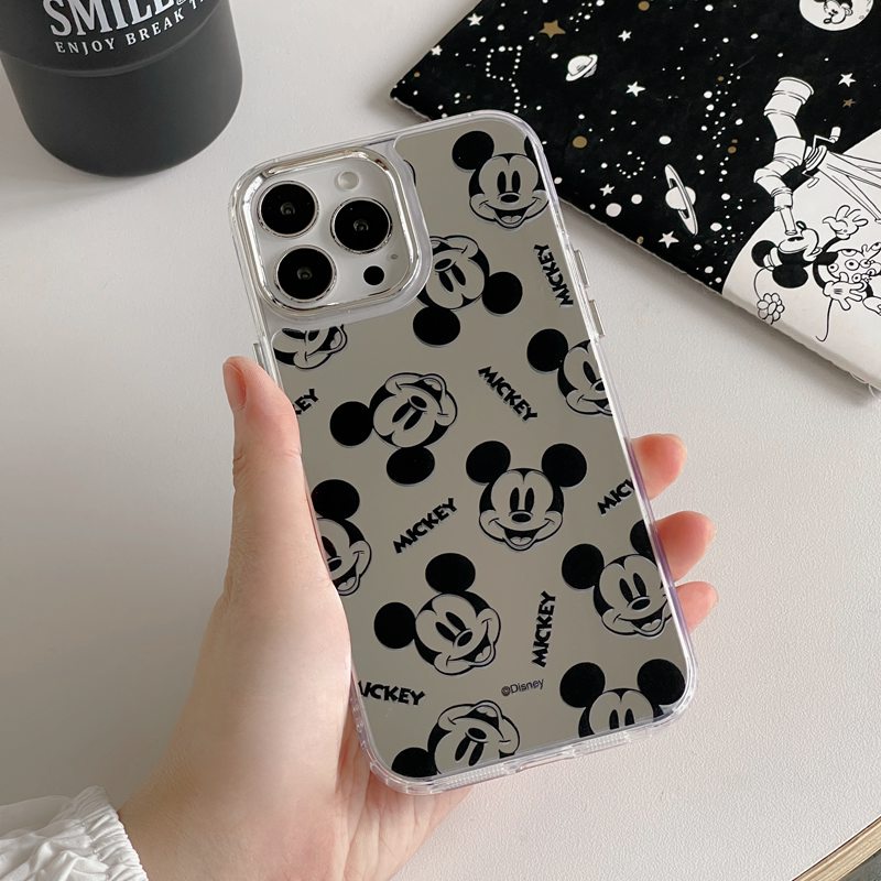 Fashion Silver Mickey Minnie Mirror Soft TPU Case iP iPhone 11 12 13 14 Pro Max New FTD Casing Apple