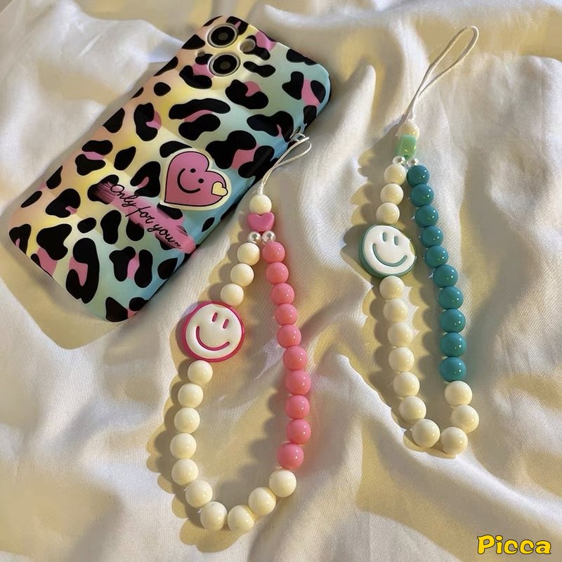 Kreatif DIY Manik-Manik Lanyard Rantai Telepon Akrilik Gadis Warna-Warni Cinta Mutiara Rantai Gantung Untuk Wanita Gadis Manis Smiley Aksesoris