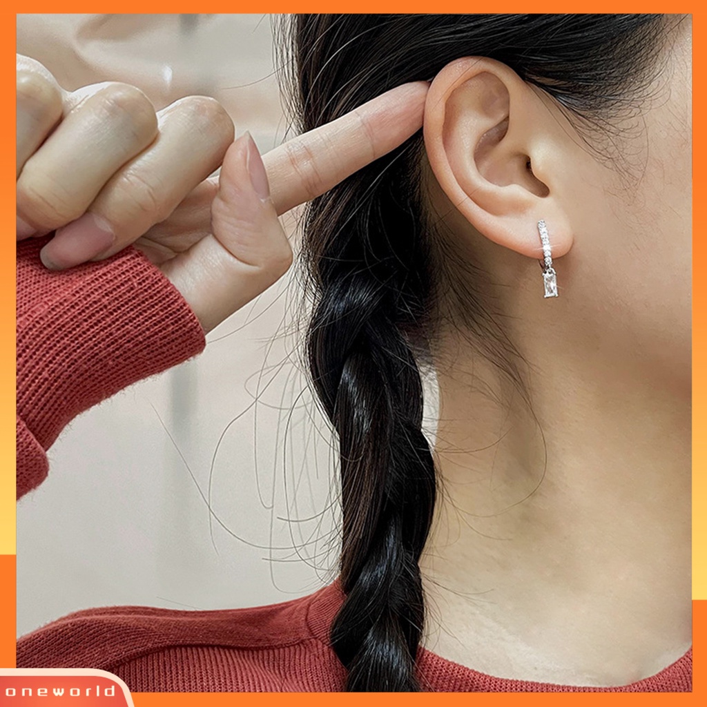 [WOD] 1pc Wanita Anting U Bentuk Cubic Zirconia Inlay Pendant Ear Button Tembaga Menjuntai Earring Perhiasan Hadiah Ulang Tahun