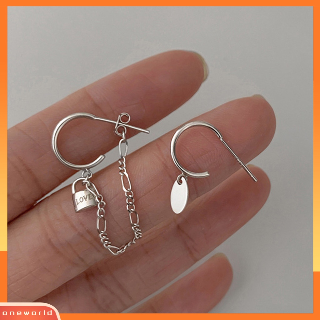 [WOD] 1pasang Anting Wanita Panjang Rumbai Rantai Bright Luster Kepribadian Menarik Semua Pertandingan Dekorasi Geometris Asimetris Lock Round Disc Menjuntai Earrings Untuk Kehidupan Sehari-Hari