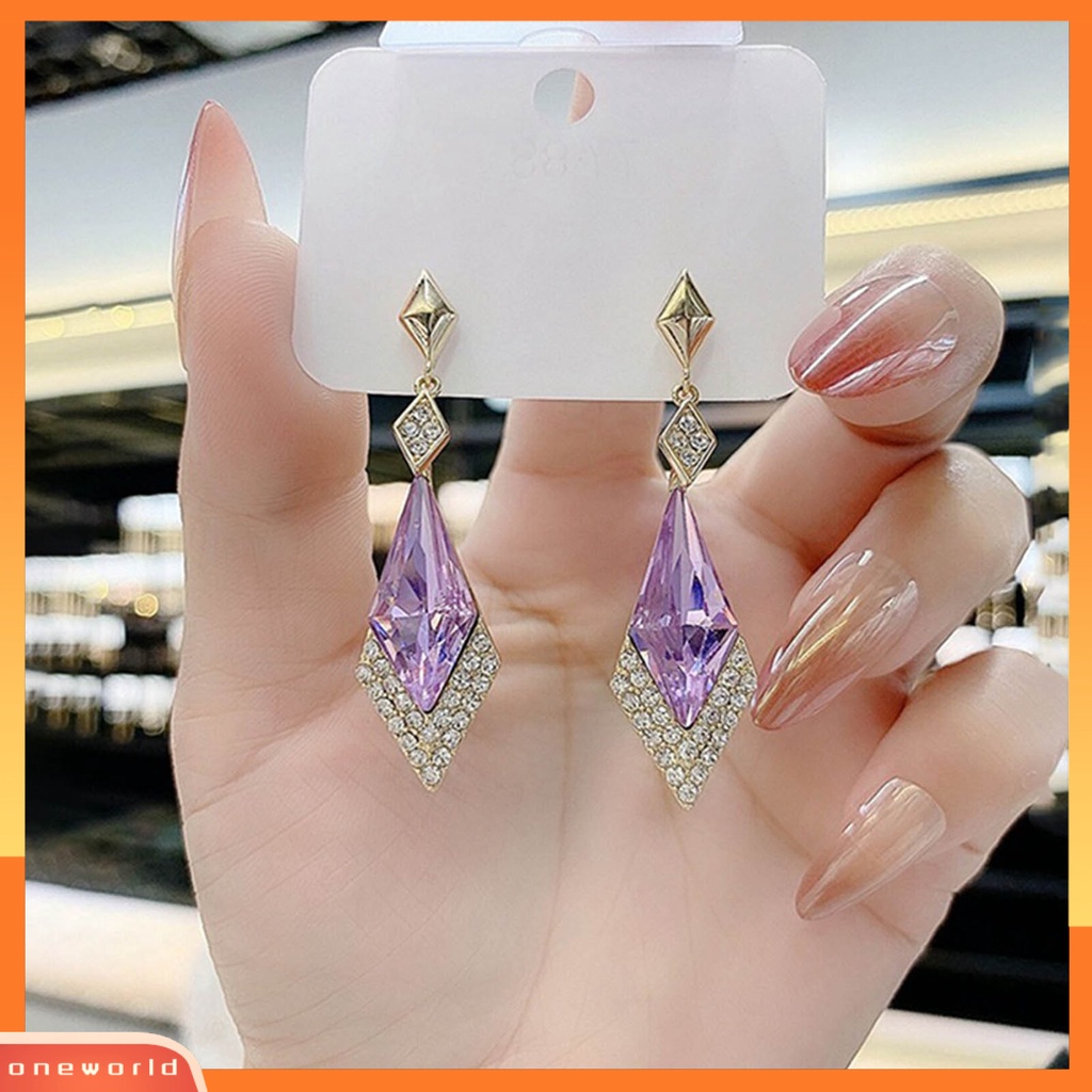 [WOD] 1pasang Anting Wanita Belah Ketupat Berlian Imitasi Kristal Imitasi Ringan Berkilau Menjuntai Earrings Untuk Perjamuan