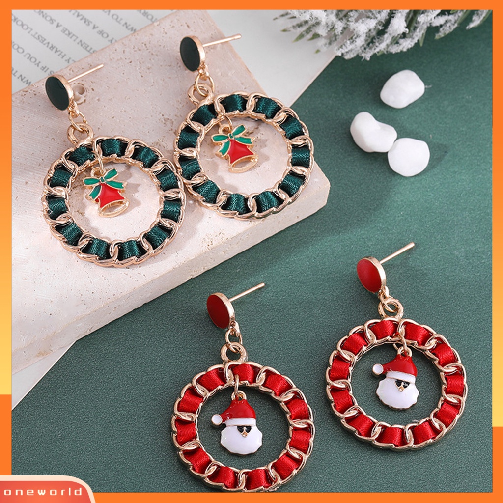 [WOD] 1pasang Menjuntai Anting Kartun Berlian Imitasi Mengkilap Tergabung Berkilau Dekorasi Festival Hadiah Natal Santa Claus Bell Xmas Pohon Liontin Stud Earrings Perhiasan Aksesoris