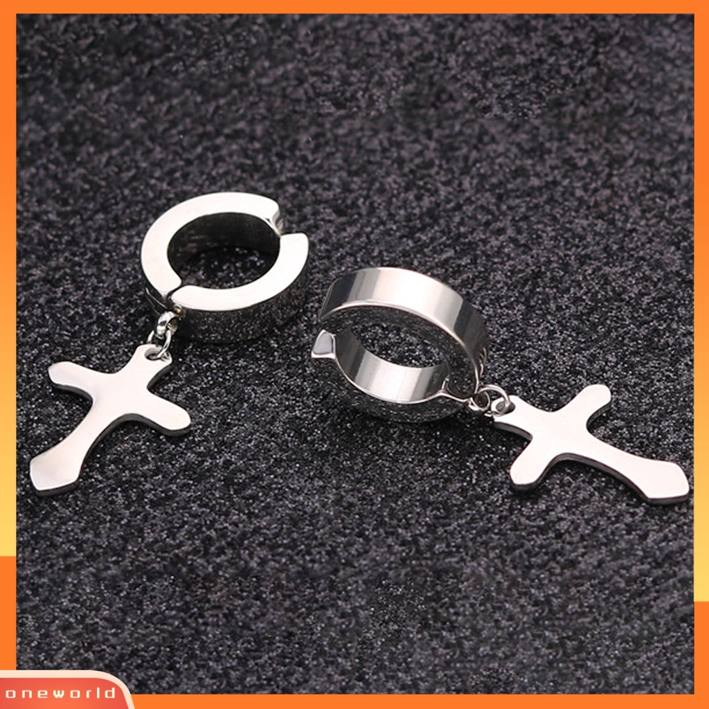 [WOD] 1pasang Unisex Menjuntai Anting Cross Hip Hop Perhiasan Simple Terang Kilau Anting Hoop Untuk Pakaian Sehari-Hari