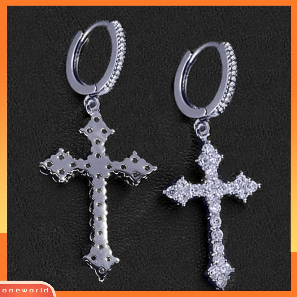 [WOD] 1pasang Anting Menjuntai Cross Hip Hop Perhiasan Berkilau Terang Kilau Anting Hoop Untuk Pakaian Sehari-Hari