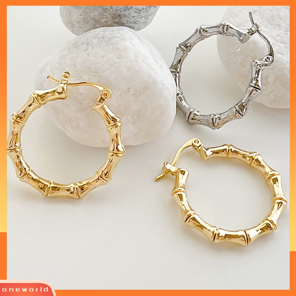 [WOD] 1pasang Anting Wanita Bambu Bulat Perhiasan Berlebihan Fashion Penampilan Anting Hoop Untuk Prom