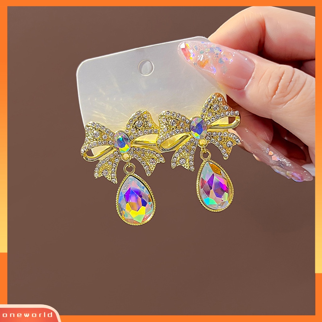 [WOD] Anting Menjuntai Warna-Warni Kristal Imitasi Tetesan Air Gaya Vintage Romantis Hadiah Mempesona Berlian Imitasi Ikatan Simpul Ear Studs Untuk Pesta