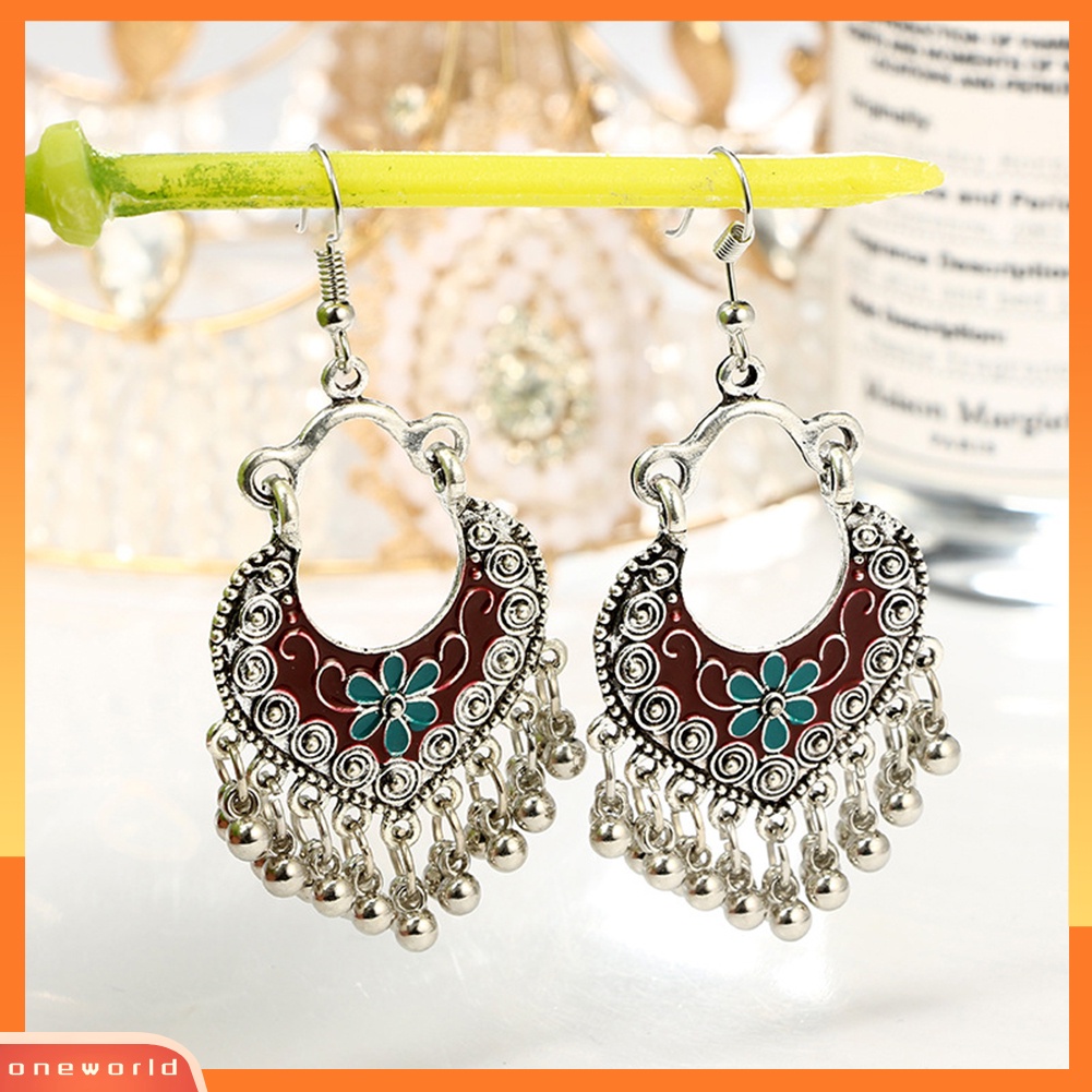 [WOD] Bohemian Wanita Bunga Lonceng Rumbai Enamel Kait Anting Pesta Perjamuan Perhiasan