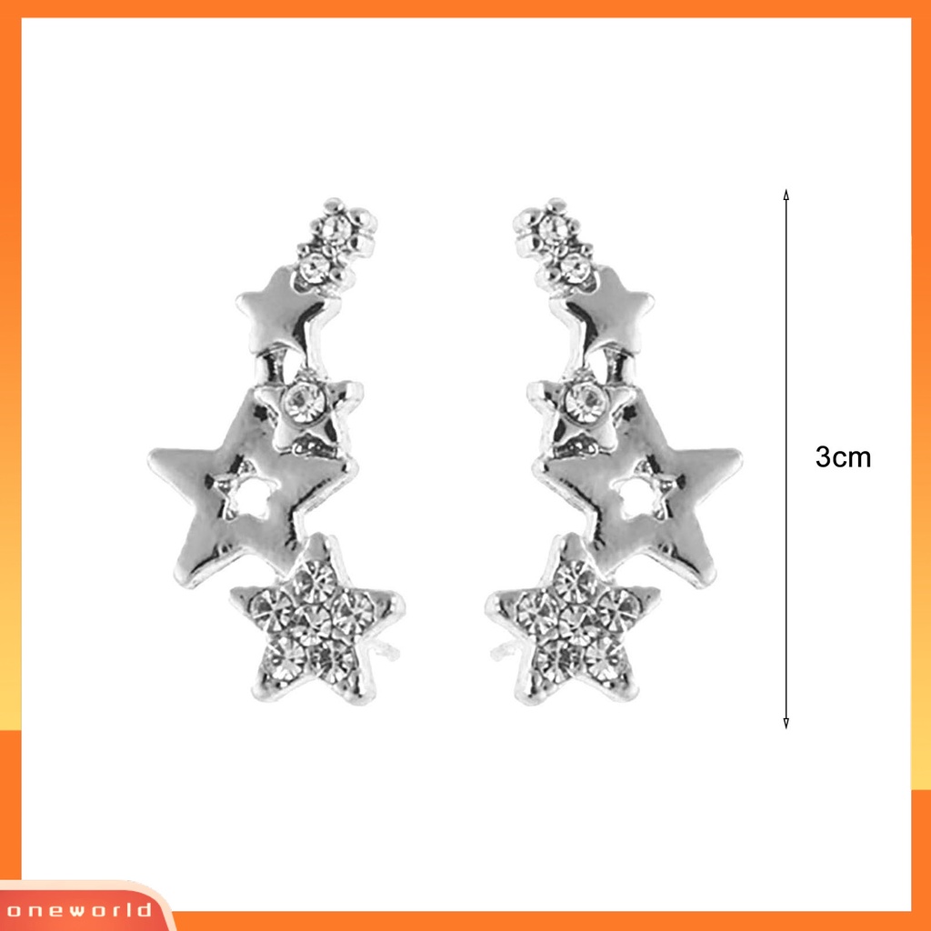 [WOD] 1pasang Anting Pejantan Wanita Bentuk Bintang Berlian Imitasi Mengkilap Tahan Lama Lady Earrings Female Ear Decor