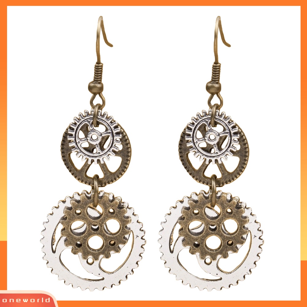 [WOD] Steampunk Antik Wanita Gear Liontin Menjuntai Kait Panjang Anting Club Perhiasan