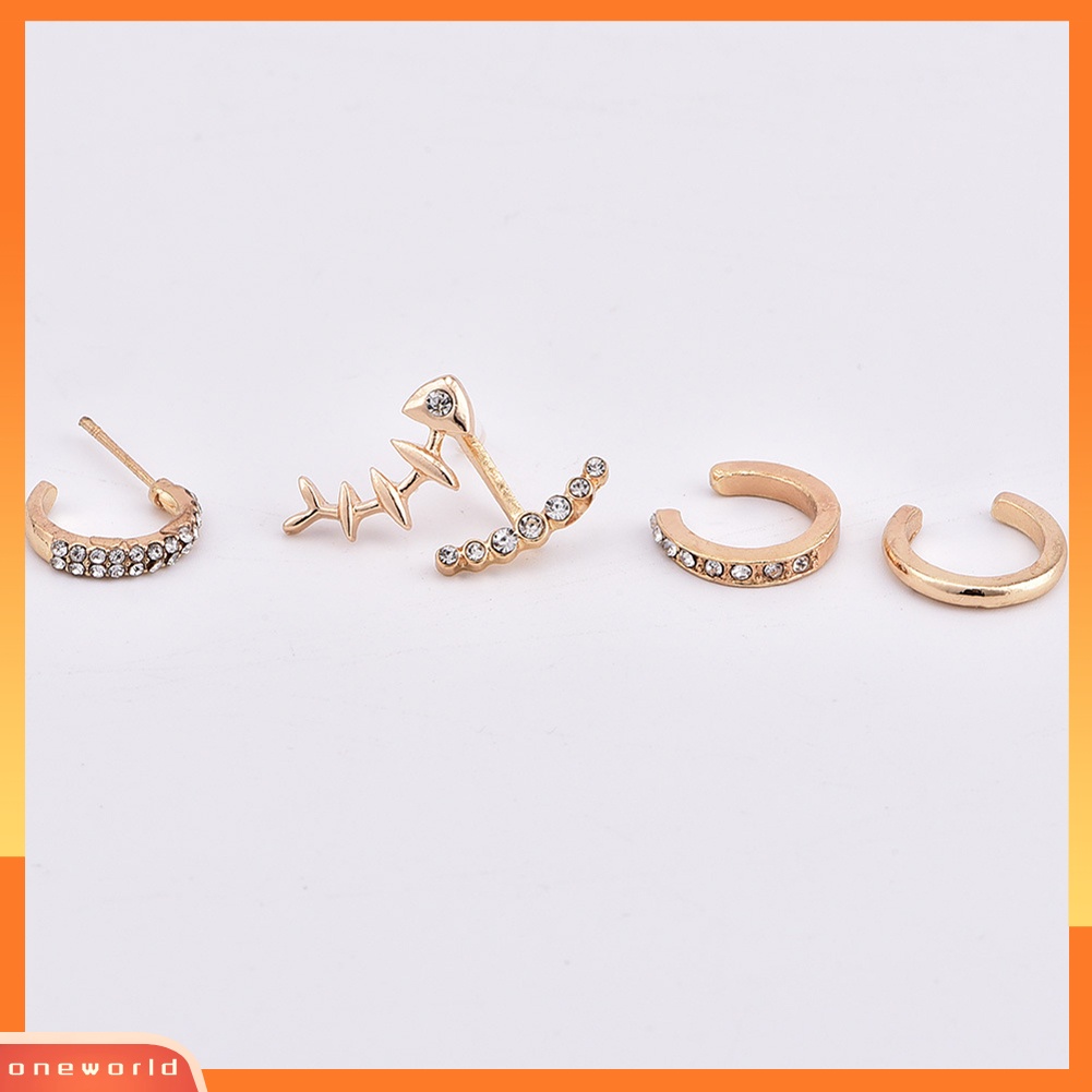 [WOD] 4 Pcs Wanita Fashion Tulang Ikan Telinga Jaket Hoop Stud Anting Set Perhiasan Hadiah Pesta