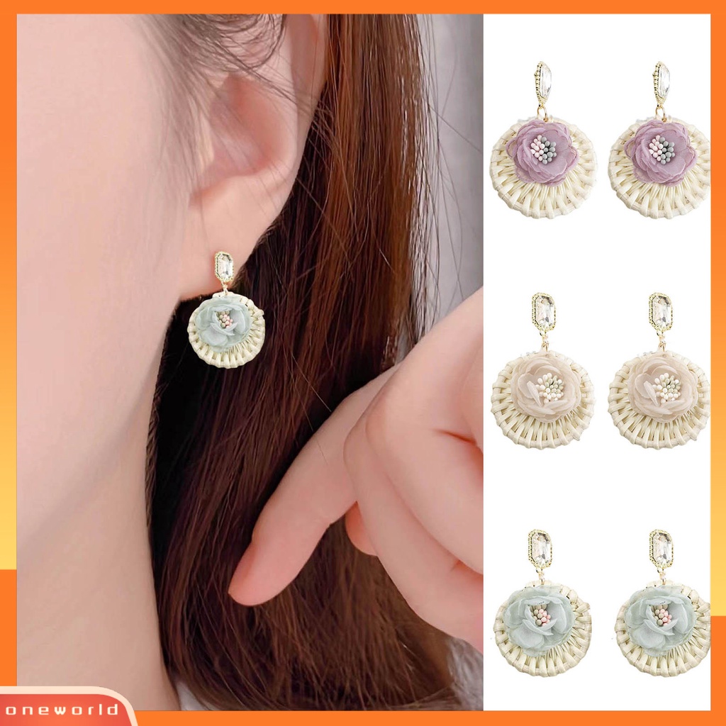 [WOD] 1pasang Drop Earrings Bulat Bunga Rotan Bersinar Berlian Imitasi Stud Earrings Perhiasan Hadiah