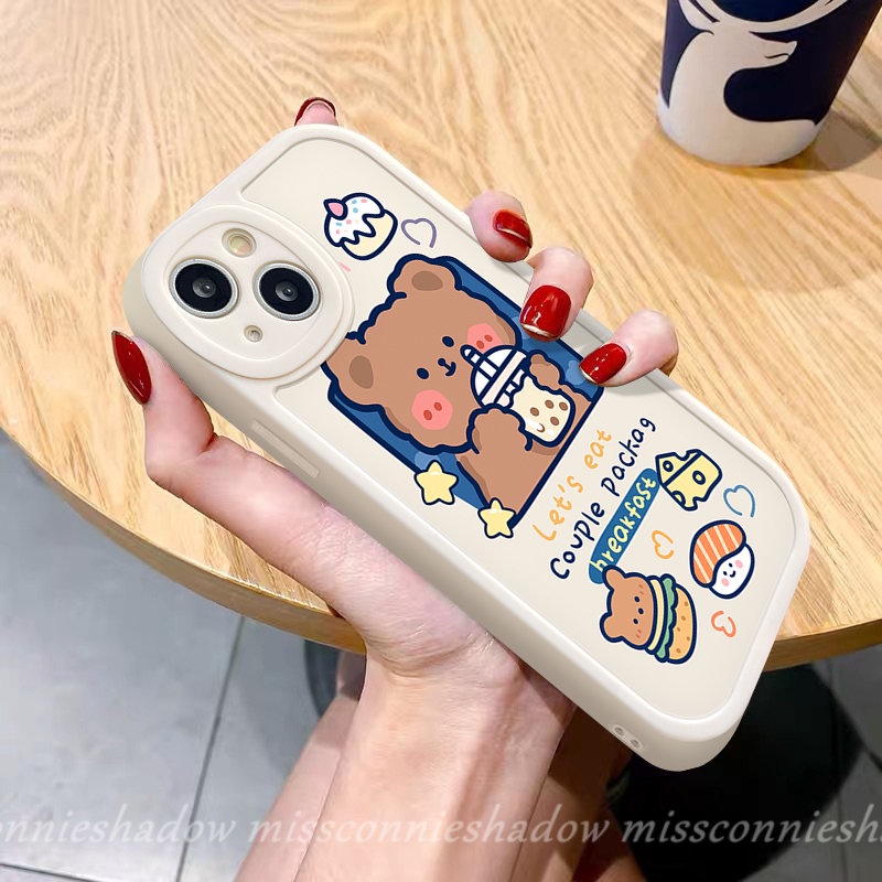 Untuk Realme C53 C35 C30 C31 C15 C25Y C12 C20A C21 C17 C20 C21Y C11 GT 5 C55 C25s C25 C3 C17 9i 10 6 8 5i 8i 5 6i 7i 8Pro Kue Teh Susu Kelinci Beruang Kartun Lucu Sarung Couple Lembut