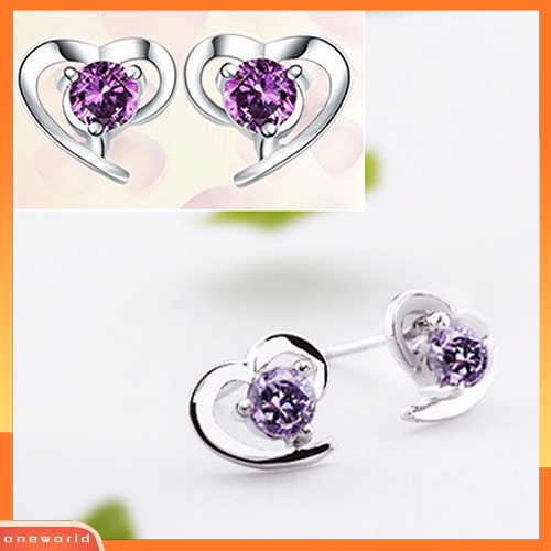 [WOD] Fashion Wanita Cinta Hati Cubic Zirconia 925 Sterling Perak Ear Studs Earrings