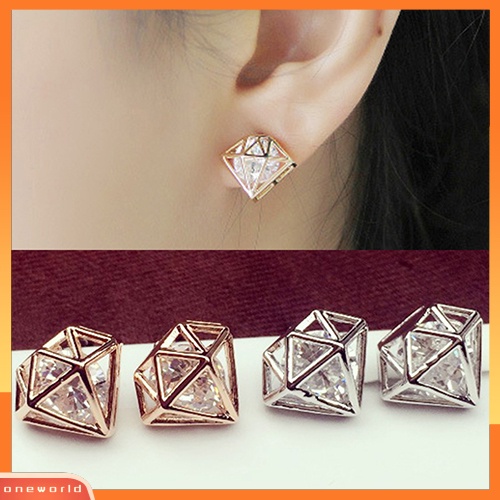 [WOD] Wanita Cubic Zirconia Berongga Telinga Studs Earrings Pesta Pernikahan Fashion Perhiasan