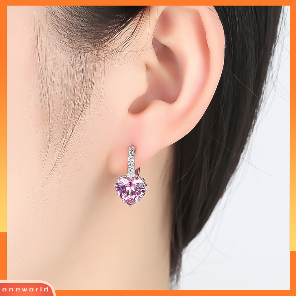[WOD] Anting Berlian Imitasi Hias Desain Bentuk Hati Bahan Alloy Desain Bentuk Hati Leaverback Earrings Untuk Pesta