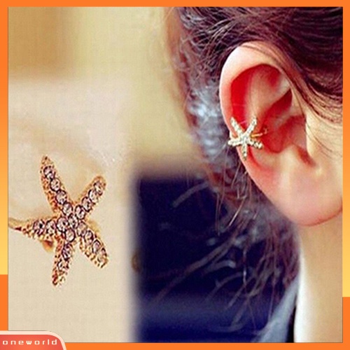 [WOD] Perhiasan Fashion Wanita Elegan Cinta Hati Bintang Laut Berlian Imitasi Stud Earrings Ear Clip