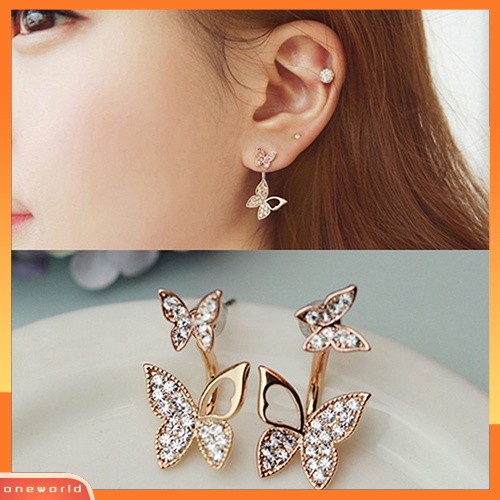 [WOD] Manis Indah Wanita Gadis Berlian Imitasi Kupu-Kupu Telinga Jaket Stud Earrings Perhiasan