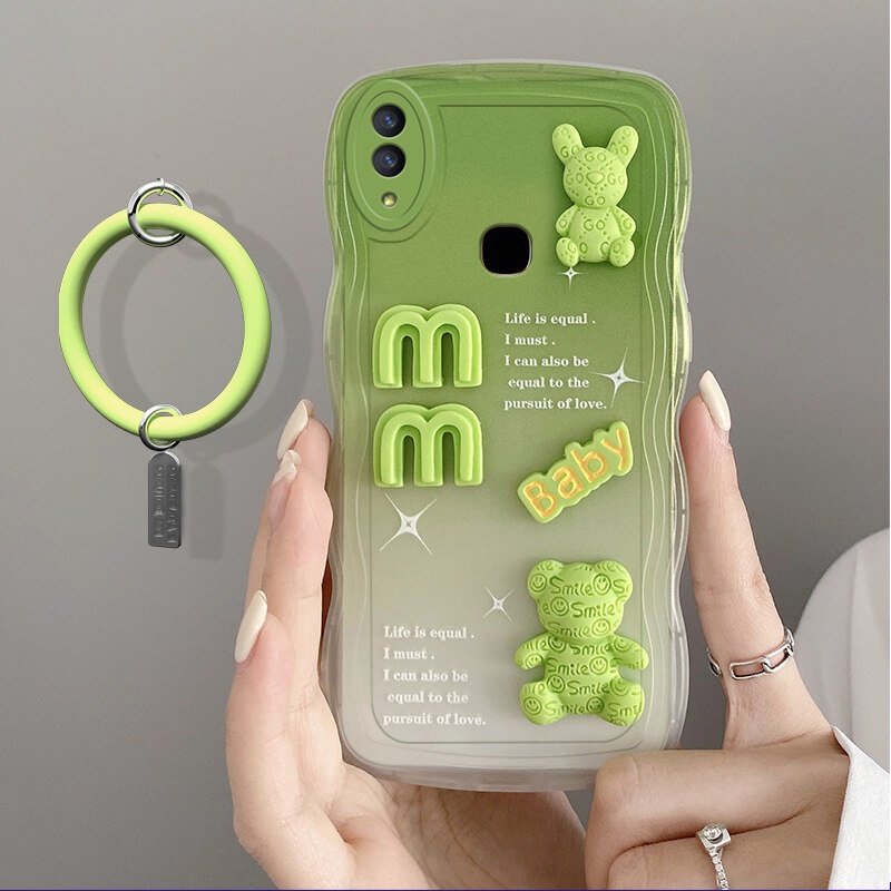 Andyh Desain Baru Untuk Vivo V9 Y85 Case 3D Cute Bear+ Solid Color Bracelet Fashion Premium Gradient Soft Phone Case Silikon Shockproof Casing Pelindung Penutup Belakang