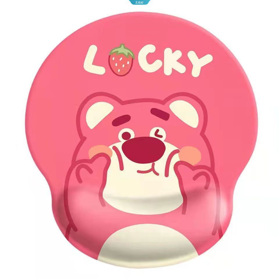 Lucky Pink Strawberry Bear Bulat Dengan Pelindung Pergelangan Tangan Asrama Kantor Soft Pad Mouse Pad Gadis Lucu Ins Gaya Komputer Game Mouse Pad [ZK]