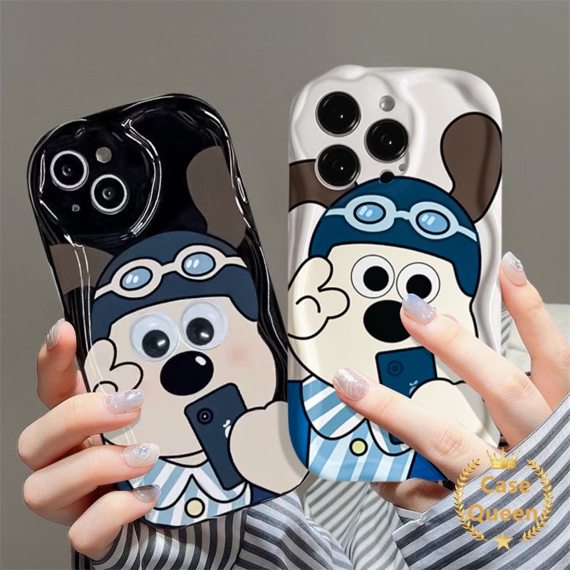 Selfie Lucu Gromit Dog Kartun Buaya Dinosaurus 3D Bergelombang Melengkung Tepi Case Untuk Samsung A12 A32 A13 A04s A52s A50 A13 A24 A50s A14 M12 A52 A30s Pasangan Lucu Happy Girl Boy Cover