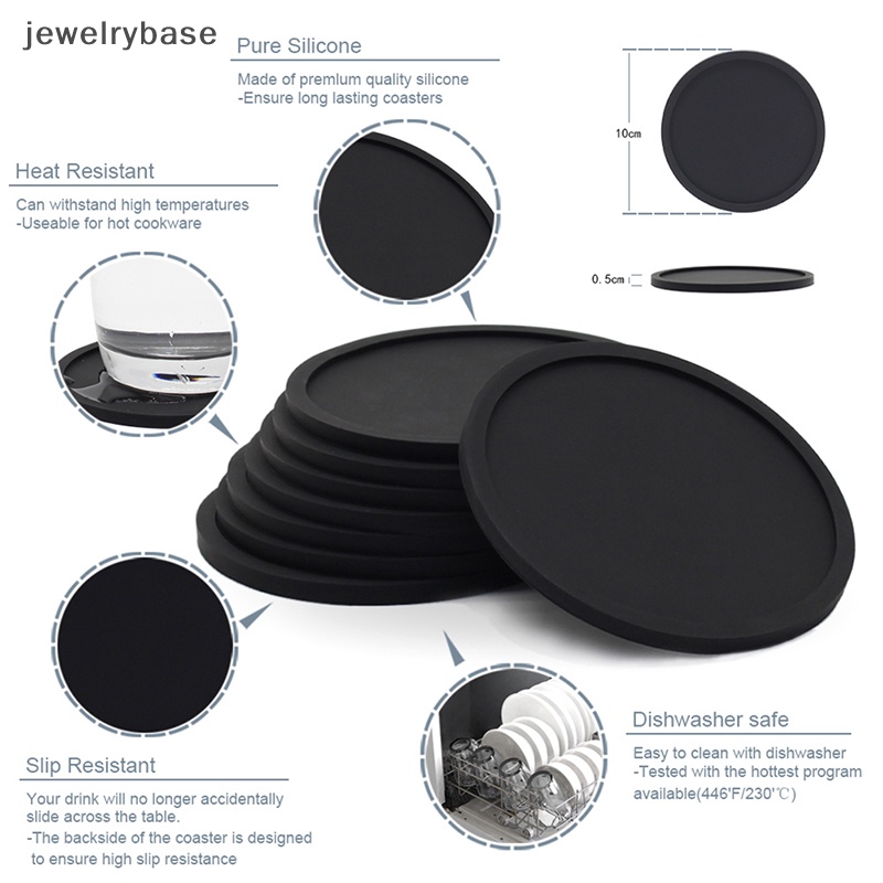[jewelrybase] Tatakan Gelas Silikon Gelas Bulat Set Isi 6pcs Tatakan Gelas Dengan Holder Glass Coaster Set Silicone Coaster Non-Slip &amp; Washable Butik