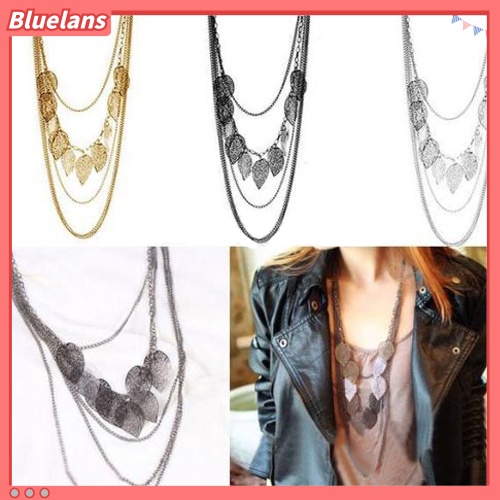 [BLS] Wanita Multi-layer Kalung Bohemia Liontin Daun Sweater Panjang Rantai Perhiasan
