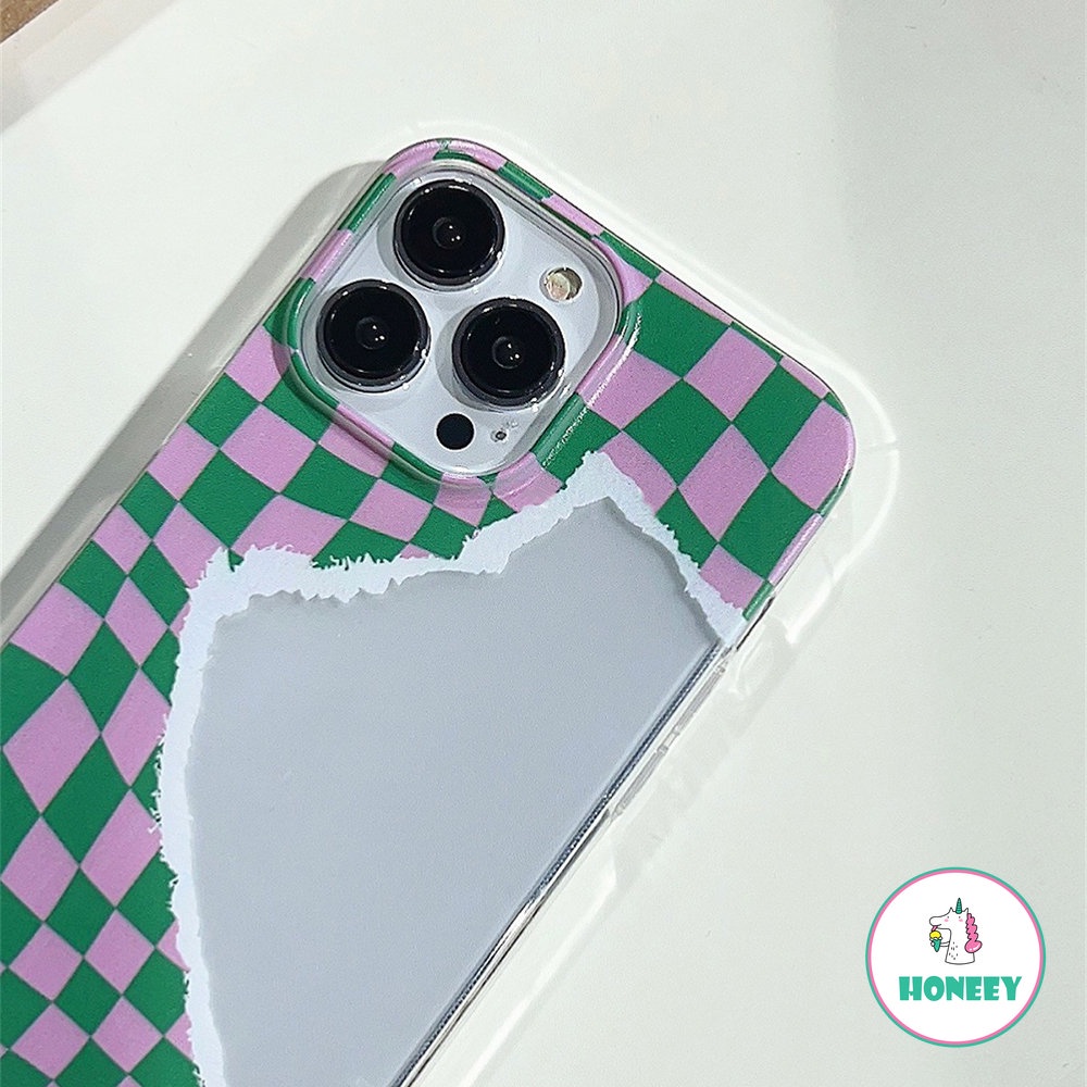 Pink Green Grid Phone Case Untuk iPhone 14 Pro Max Case iPhone 13 12 11 Pro Max XR XS 7 8 Plus SE Shockproof Lembut TPU Cover